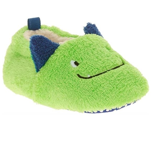 Baby Toddler Boys Girls Plush LITTLE MONSTER Slippers Size 2 3 4 5 6 Green NWT